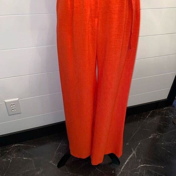 Taylor Women's Zip-Front Belted Wide-Leg Orange Jumpsuit Size 2 - Picture 4 of 11
